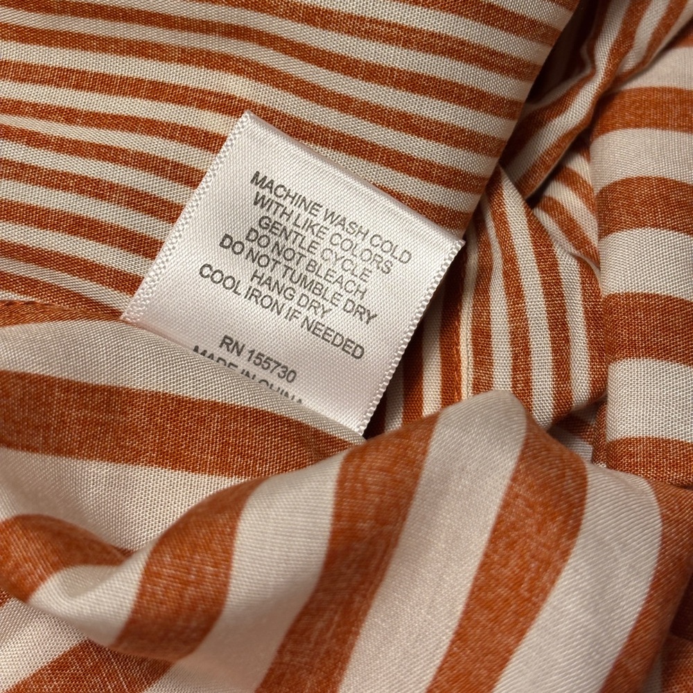 NWT Jane+Delancey Women’s Short-Sleeve Striped Orange & White Button-Down Blouse - Picture 3 of 14